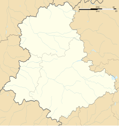 Mapa konturowa Haute-Vienne, u góry znajduje się punkt z opisem „Châteauponsac”