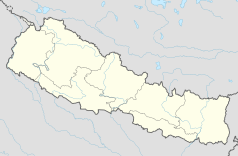Mapa konturowa Nepalu, blisko centrum po prawej na dole znajduje się punkt z opisem „KTM”