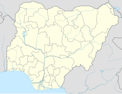 Mapa konturowa Nigerii, na dole po lewej znajduje się punkt z opisem „Benin”