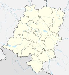 Mapa konturowa województwa opolskiego, blisko centrum na lewo u góry znajduje się punkt z opisem „Brzeg”