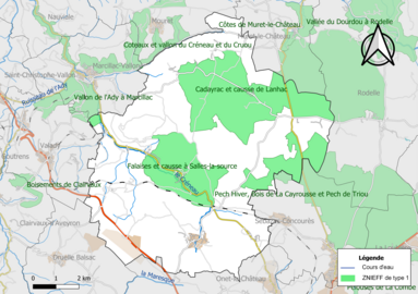 Carte des ZNIEFF de type 1 de la commune.