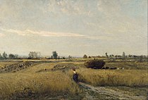 Graanoogst (1851) van Daubigny. De Barbizonschilders hadden grote invloed op de vroege impressionisten.