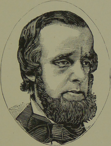 A detailed black-and-white engraving of a man with a beard and neatly combed hair.
