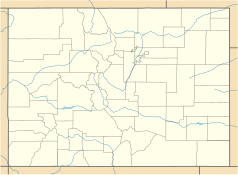 Mapa konturowa Kolorado, u góry znajduje się punkt z opisem „Fort Collins”