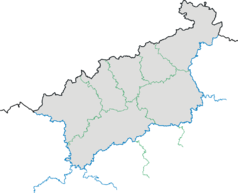 Mapa konturowa kraju usteckiego, blisko centrum na dole znajduje się punkt z opisem „Postoloprty”