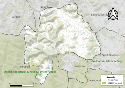 Carte de la ZNIEFF de type 2 sur la commune.