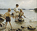 Lekande pojkar på stranden (Lekende gutter på stranden). 1884