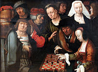 The chess game label QS:Len,"The chess game" label QS:Lpl,"Gra w szachy" label QS:Lde,"Die Schachpartie" 1518, Berlin, Gemäldegalerie