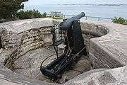 British 64 Pounder RML Gun on a Moncrieff disappearing mount, at Scaur Hill Fort, Bermuda. The fort housed a fixed battery, meant to serve as coastal artillery, as well as guarding against an overland attack.