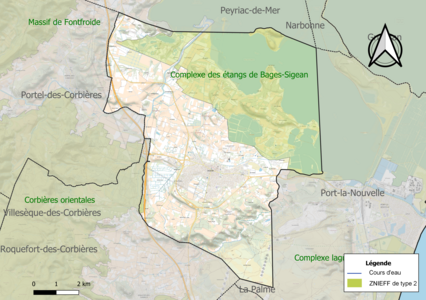 Carte des ZNIEFF de type 2 pour la commune.