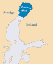 Mapa del Golf de Bòtnia mostrant la localització de la Badia de Bòtnia (Bottenviken)