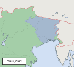 Friuli helyzete Északkelet-Olaszország térképén