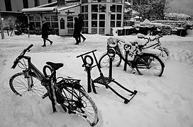 Kicksled & Bicycles in snow. Bodø, Norway (23706514231).jpg