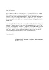 Briefe des britischen Premierministers Johnson vom 19. Oktober 2019 an den Europäischen Rat. Der erste Brief – ohne Briefkopf von Downing Street No. 10 und ohne Unterschrift – beantragt den Aufschub des EU-Austritts zum 31. Januar 2020 gemäß Art. 50 EUV. Der zweite Brief – mit Briefkopf und Unterschrift – bittet um Ablehnung des Antrags.