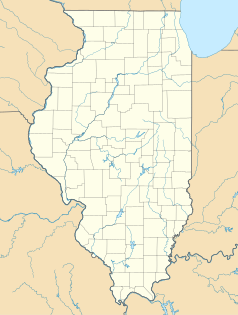 Mapa konturowa Illinois, u góry po prawej znajduje się punkt z opisem „ORD”