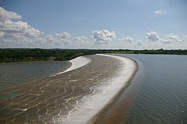 Lake Texoma, on the border of Oklahoma and Texas, USA, used its emergency spillway for the third time in July 2007.