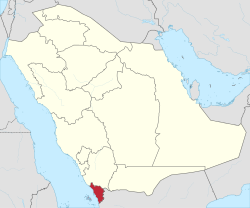 Bản đồ Ả Rập Xê Út với vùng Jizan được tô màu đỏ