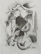 Albert Gleizes, 1914–15, Portrait de Florent Schmitt (Le Pianiste), pastel, 36 x 27 cm. This is a study for an oil on canvas titled Portrait de Florent Schmitt, 1914–15, 200 cm × 152 cm (78.5 in × 60 in)