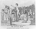 "The Damerian Apollo". 1798 caricature of Anne Seymour Damer chiselling the posterior of a large Apollo