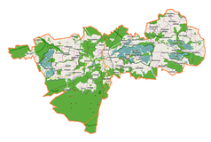 Mapa konturowa gminy Milicz, po lewej nieco u góry znajduje się punkt z opisem „Olsza”