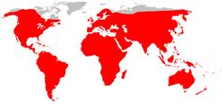 Distribución de Rattus norvegicus, en rojo.