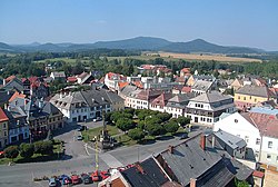 View over the Míru Square towards Lusatian Mountains