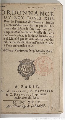 Description de l'image Ordonnance du roy Louis XIII Code Michau.jpg.