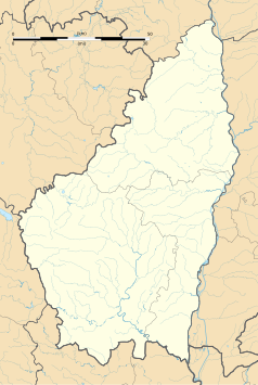 Mapa konturowa Ardèche, u góry po prawej znajduje się punkt z opisem „Peaugres”