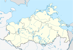 Mapa konturowa Meklemburgii-Pomorza Przedniego, na dole po prawej znajduje się punkt z opisem „Woldegk”