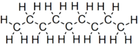 Skeletal formula of nonane with all implicit carbons shown, and all explicit hydrogens added