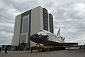 Discovery rolls toward the VAB