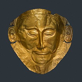 Maschera detta di Agamennone, rinvenuta a Micene da Heinrich Schliemann (Museo archeologico nazionale di Atene)