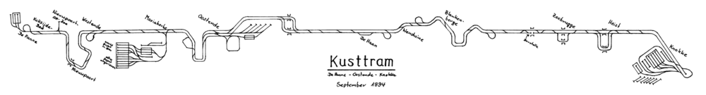 Sporenschema van de Kusttram in 1994.