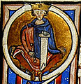 Alphonse Jourdain, représenté dans une lettrine enluminée figurant dans le premier cartulaire de la Cité de Toulouse, réalisé en 1205[5].