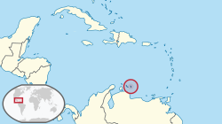 Lokasi  Bonaire  (lingkaran merah) di Karibia