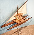 Image 82Model of a Fijian drua, an example of an Austronesian vessel with a double-canoe (catamaran) hull and a crab claw sail (from Pacific Ocean)