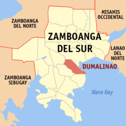 Mapa ng Zamboanga del Sur na nagpapakita sa lokasyon ng Dumalinao.