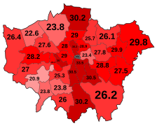 Percentage of conceptions aborted in London by each borough in 2020