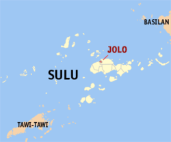 Mapa ng Sulu na nagpapakita sa lokasyon ng Jolo.