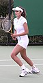 Sania Mirza at the 2007 Australian Open, during her first-round womens doubles match, partnering Anabel Medina Garragues (they were seeded 10th).