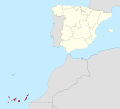 Positions respectives de la péninsule ibérique et des îles Canaries