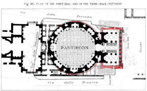 plan en noir circulaire entre deux rectangles, noir à gauche, et noir et rouge à droite