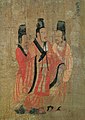 Empereur Zhao des Han ? Rouleau des Treize Empereurs attribué traditionnellement à Yan Liben, actif en 640-673, rouleau horizontal, encre et couleurs sur soie, 51 × 531 cm, détail. Boston Museum of Fine Arts.