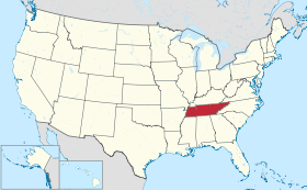 Karta SAD-a s istaknutom saveznom državom Tennessee