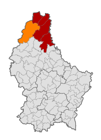 Map of Luxembourg with Wincrange highlighted in orange, and the canton in dark red