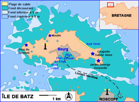 Batz uhartearen kokapen mapa.