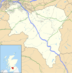 Mapa konturowa South Lanarkshire, u góry po lewej znajduje się punkt z opisem „East Kilbride”