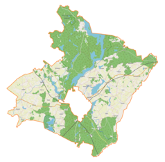 Mapa konturowa gminy wiejskiej Iława, blisko centrum na prawo znajduje się punkt z opisem „Tynwałd”
