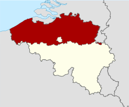 Karta över Belgien med Flandern i rött.