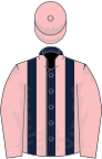 Dark blue and pink stripes, pink sleeves and cap